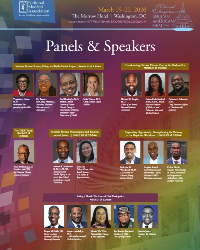 Join us at the National Medical Association’s National Colloquium on African American Health for a powerful lineup of national leaders, physicians, policymakers, and innovators driving change across every corner of healthcare.

From health equity and policy to sickle cell outcomes, rural health, AI in medicine, nutrition, environmental justice, and the physician workforce pipeline, this year’s Colloquium brings together voices that are not just part of the conversation—but leading it.

This is where policy meets practice, where physician leadership meets action, and where the future of healthcare is being defined.

📍 March 19–22, 2026
📍 Washington, DC | The Morrow Hotel

Be in the room. Be part of the movement.

Register today: https://nmanet.org/colloquium

#NMAColloquium26 #HealthEquity #HealthcareLeadership #PublicHealth #BlackHealth #HealthPolicy #FutureOfHealthcare #PhysicianLeadership